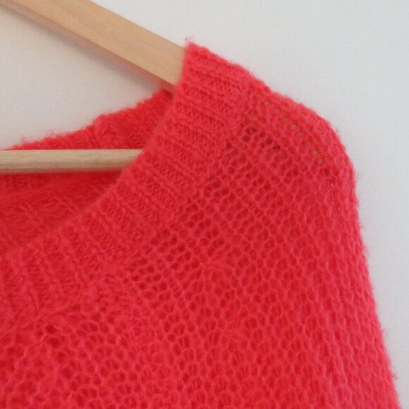 NAADAM Open Knit Bell Sleeve Tied Sweater in Coral Pink Bright - Size S - Picture 4 of 14